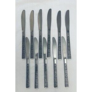 Vtg Imperial Stainless Flatware Dinner Knives Floral Korea Silverware Lot of 11